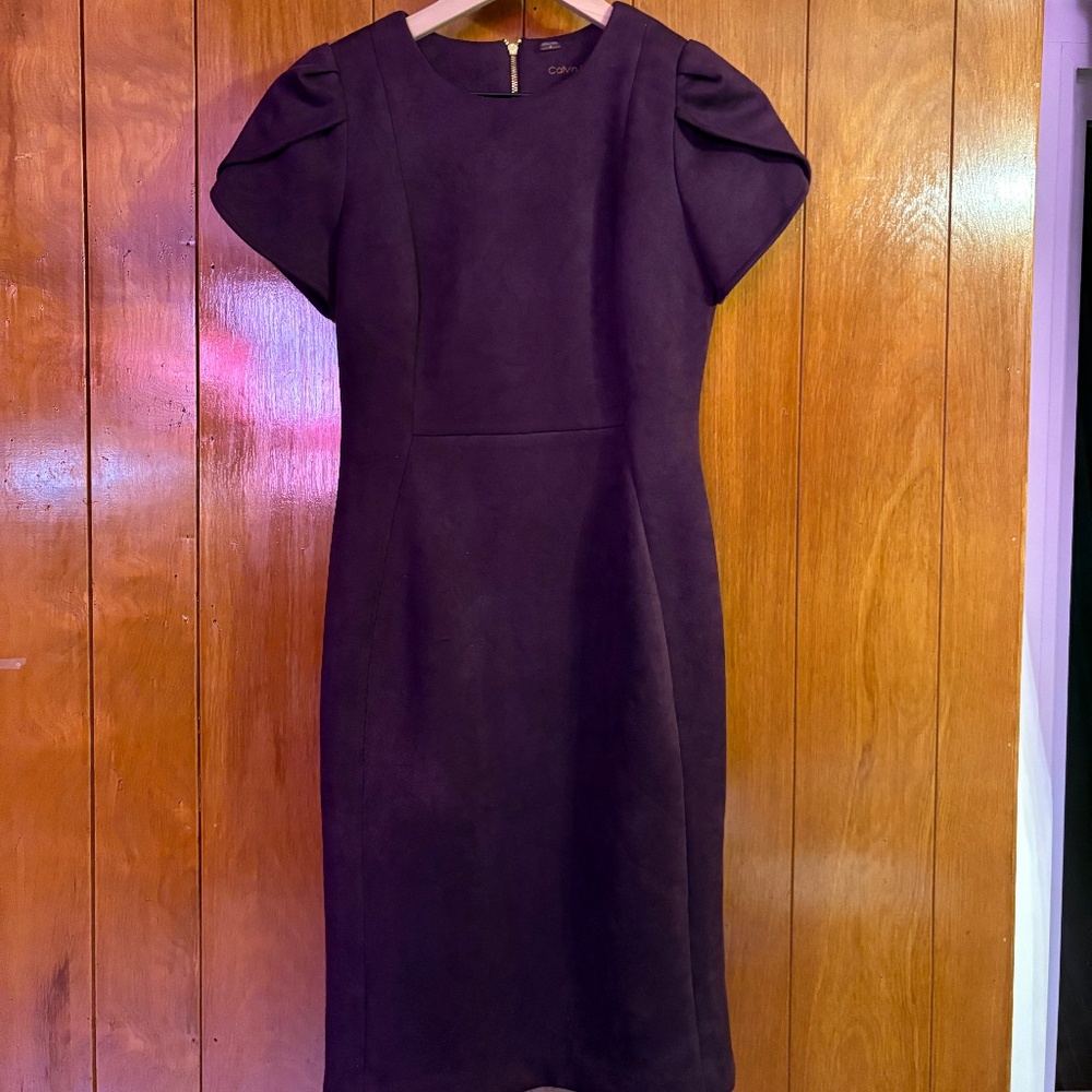 Tulip-Sleeve Jewel-Neck Dress, Purple, Size 4